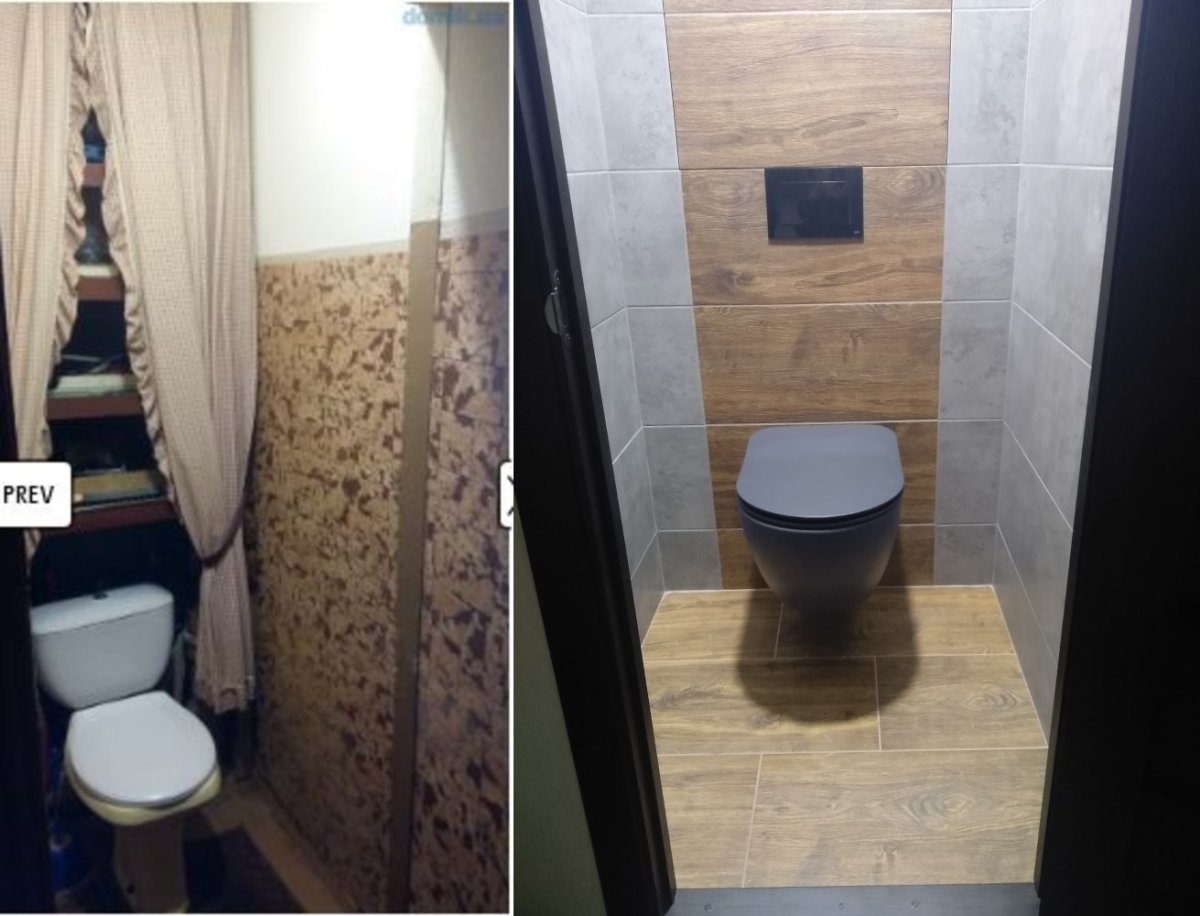 Переделка туалета в квартире до после