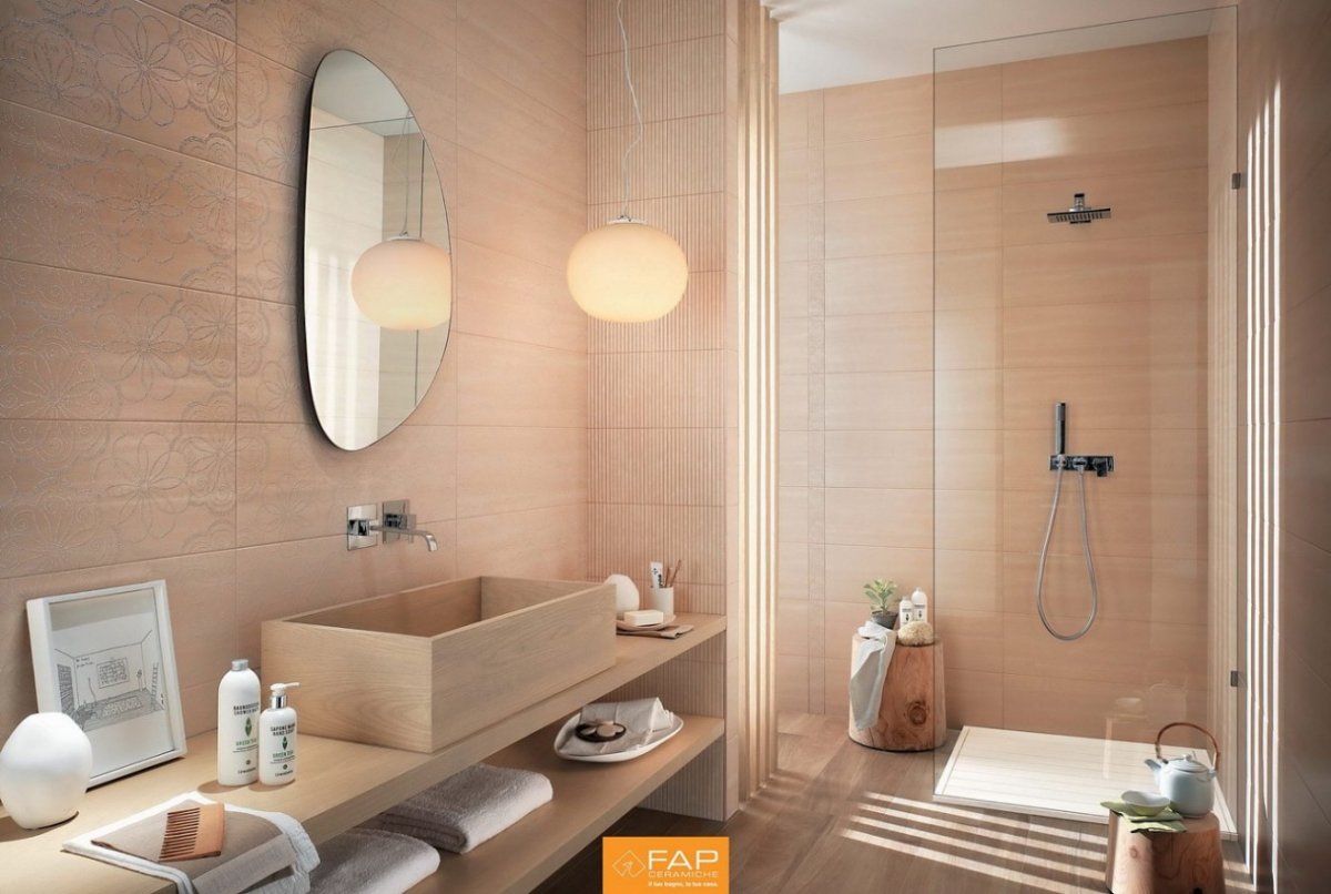 Плитка в ванну в теплых тонах