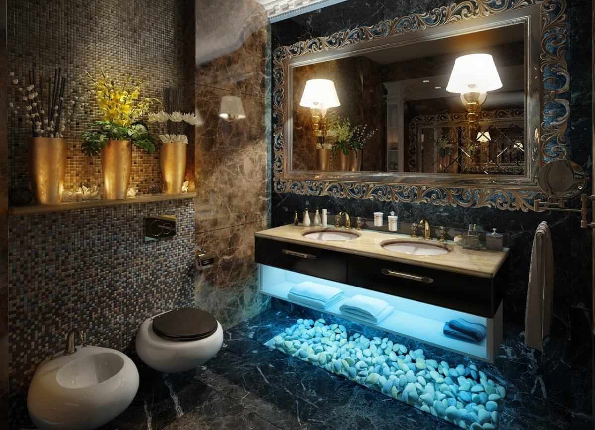 Шикарная ванная комната в темных