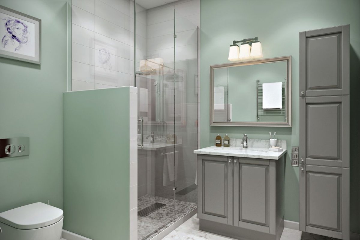 Ванная в мятных тонах