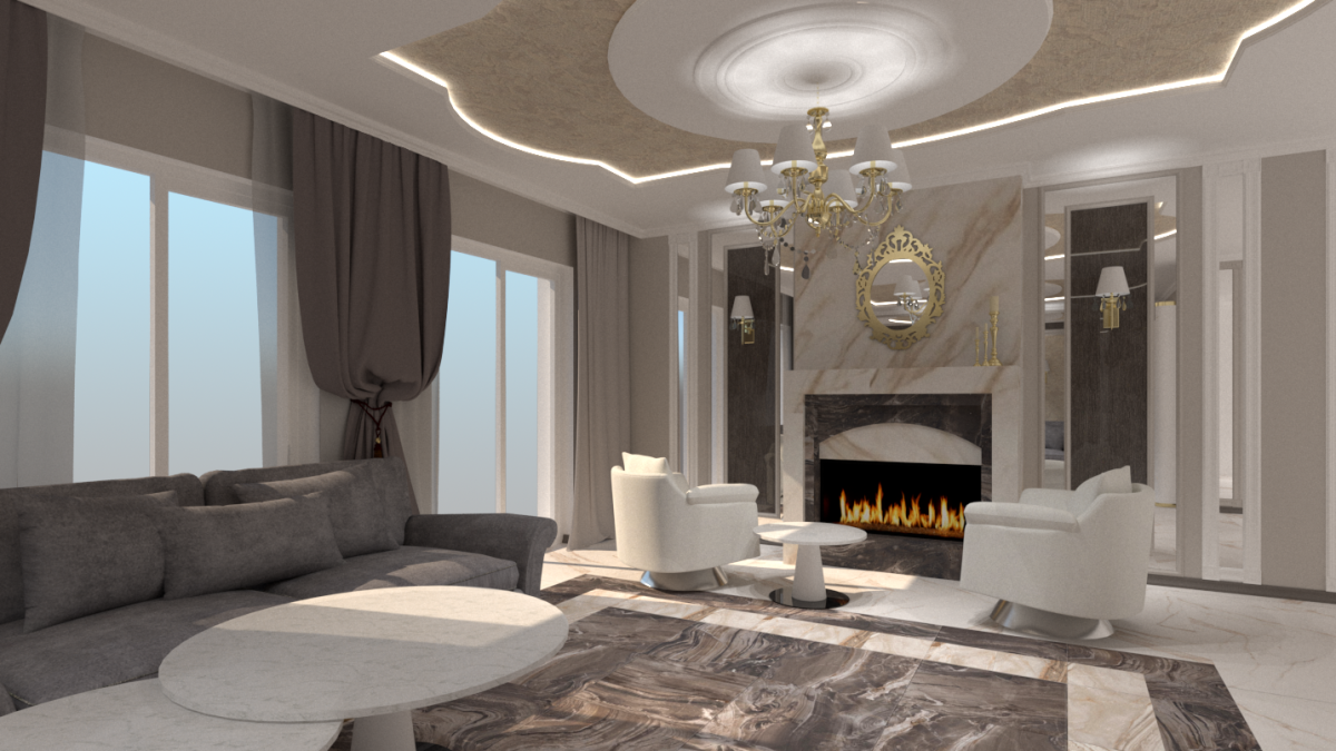 Гостиная с камином в стиле арт деко