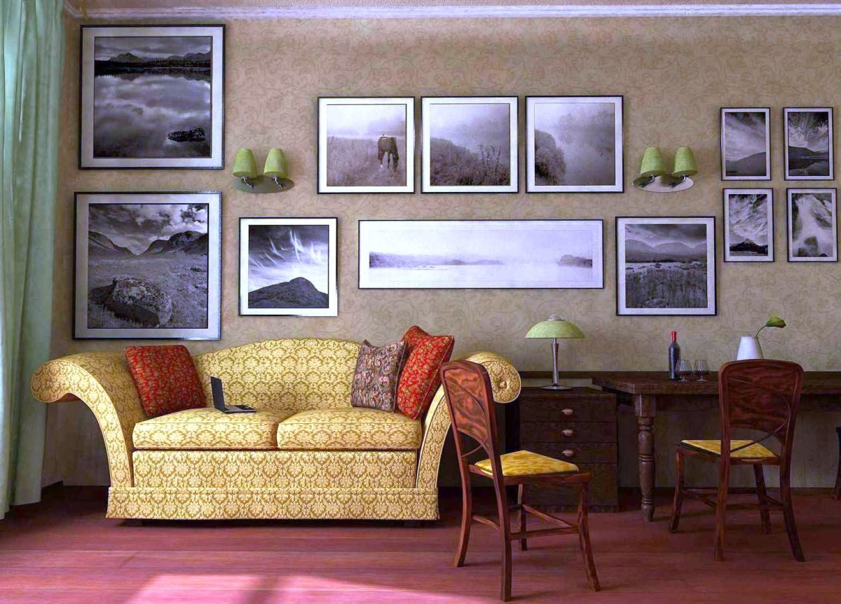 Разместить картины в зале