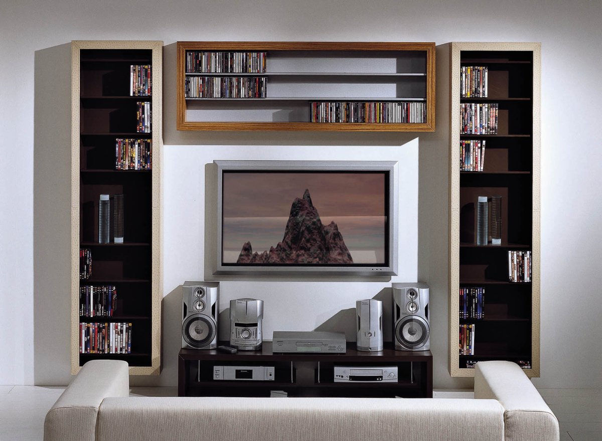 Книжные полки вокруг телевизора