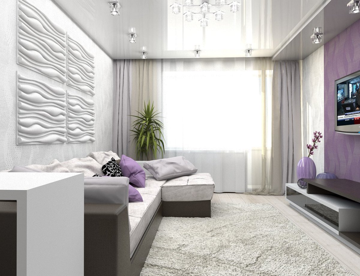 Интерьер гостиной в бело серых тонах