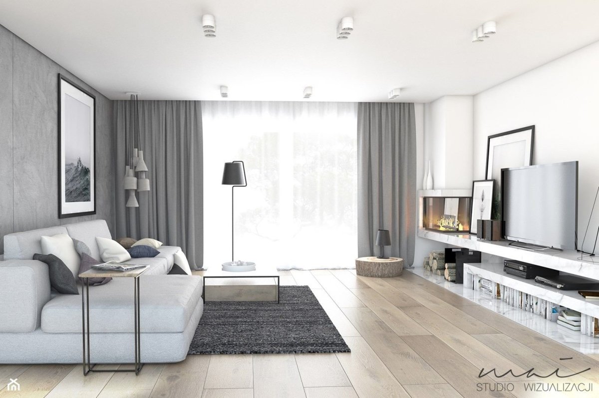 Гостиная в бело серых тонах