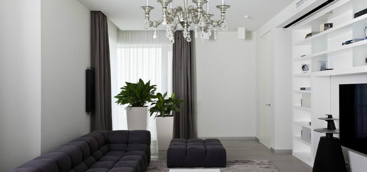 Черно белый интерьер гостиной