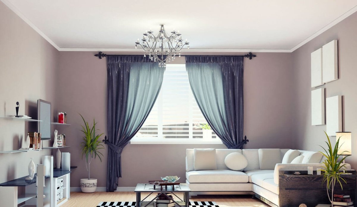 Шторы в гостиную в серо  тонах
