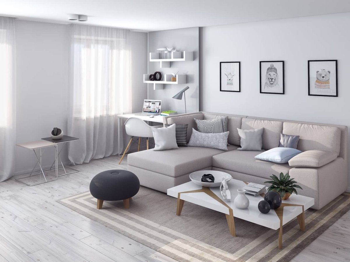 Гостиная в бело фиолетовых тонах