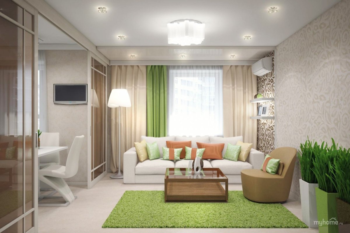 Светлая гостиная хрущевка