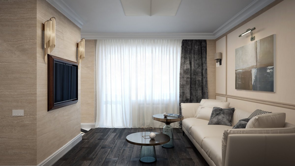 Зал в хрущевке бежевый