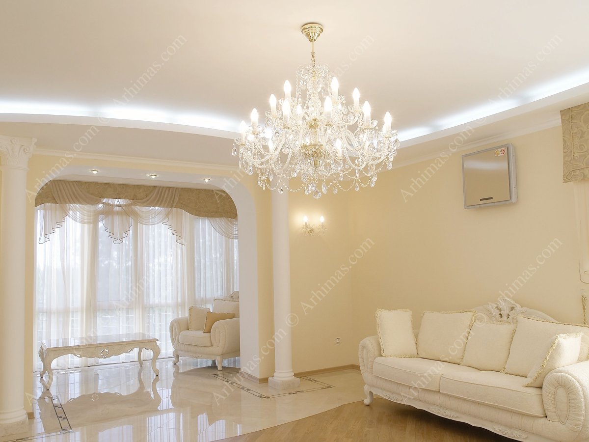 Подвесные потолки для зала с 2 люстрами