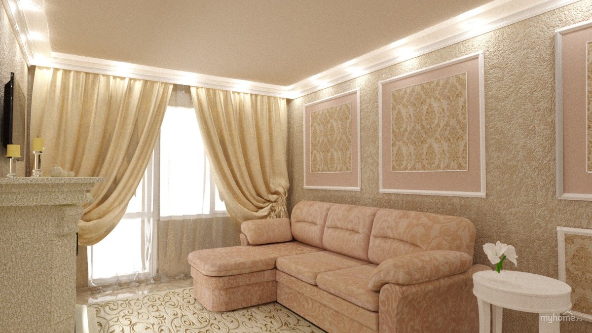 Гостиная в бежево золотистых тонах