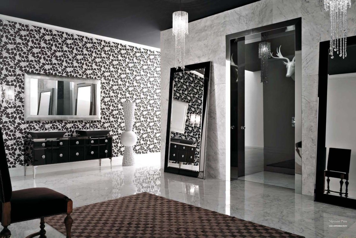 Комбинирование черных и белых обоев