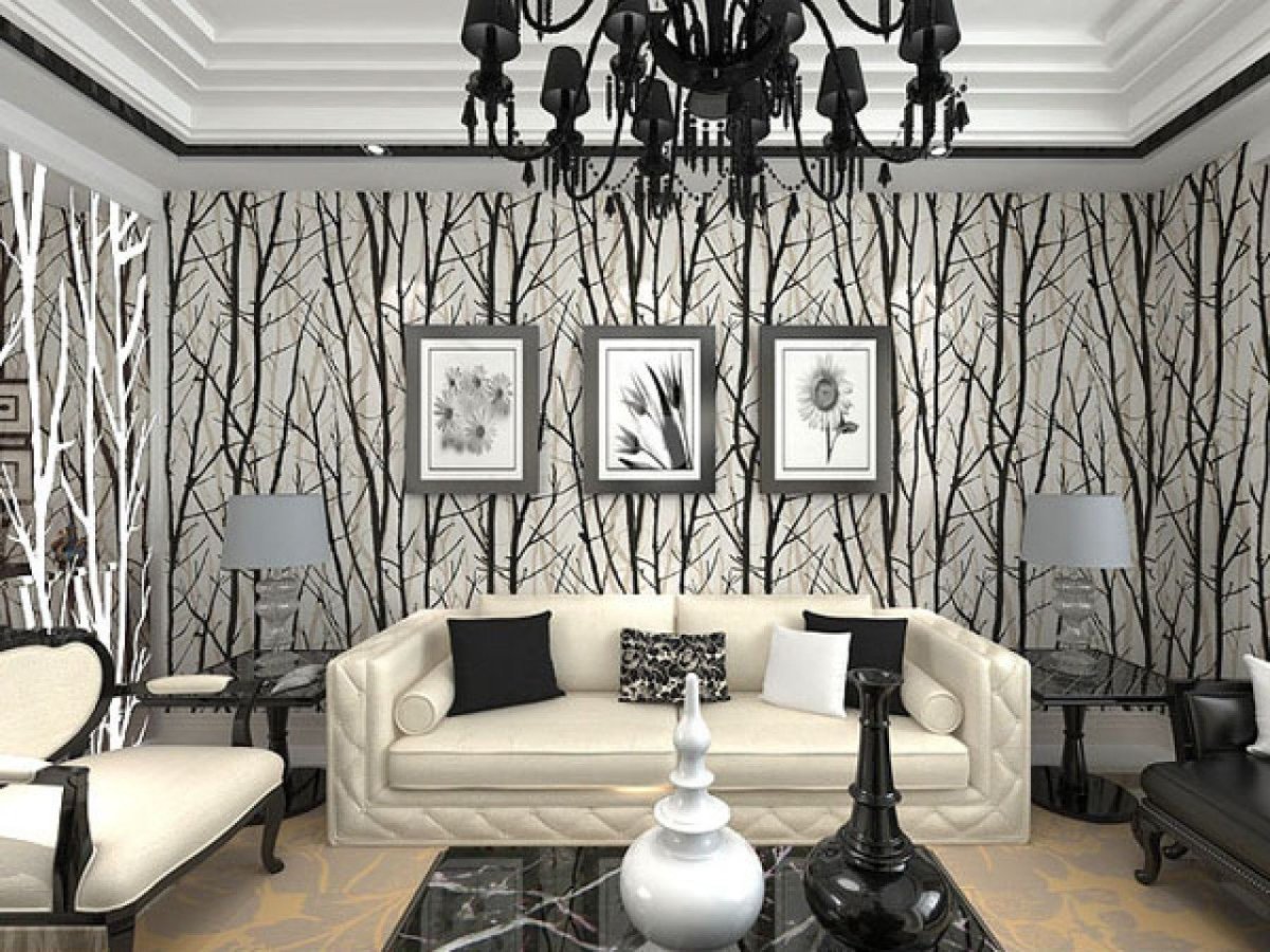 Гостиная с темными обоями