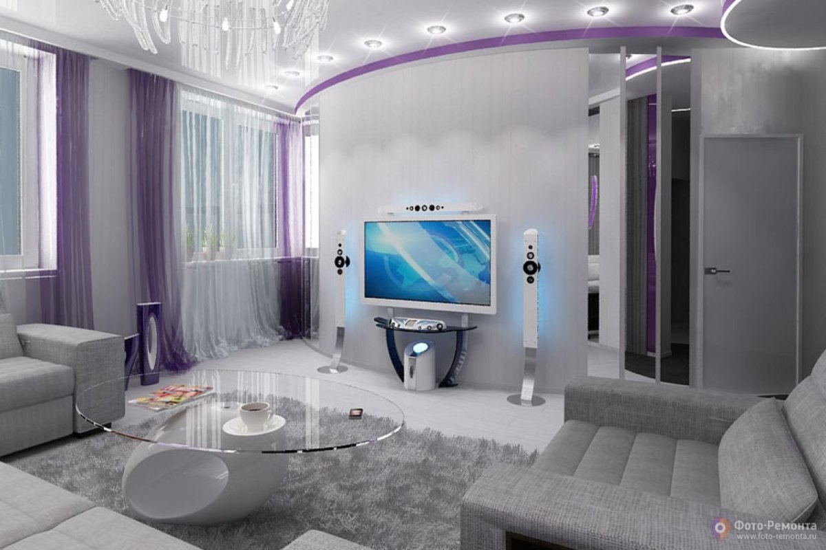 Гостиная в серо сиреневых тонах