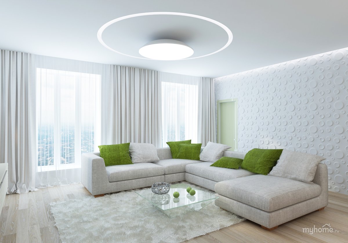 Дизайн зала в белых тонах