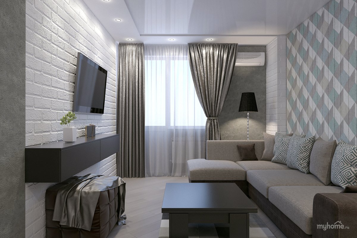 Серые обои в зале