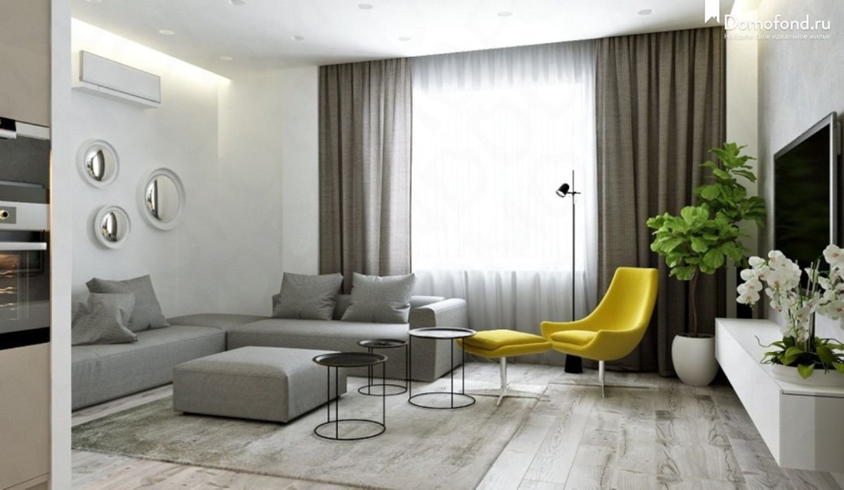 Интерьер гостиной в светло серых тонах