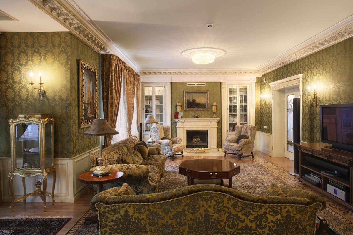 Золотистые обои для стен в интерьере