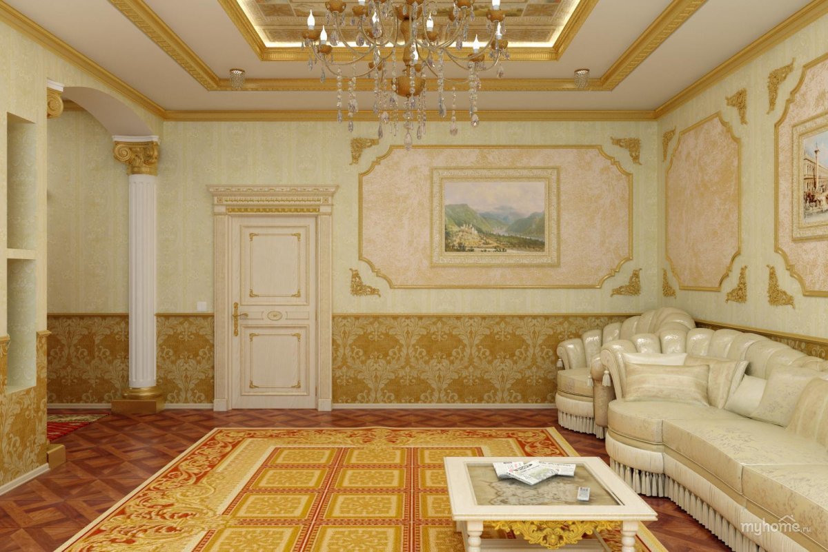 Гостиная в золотистых тонах