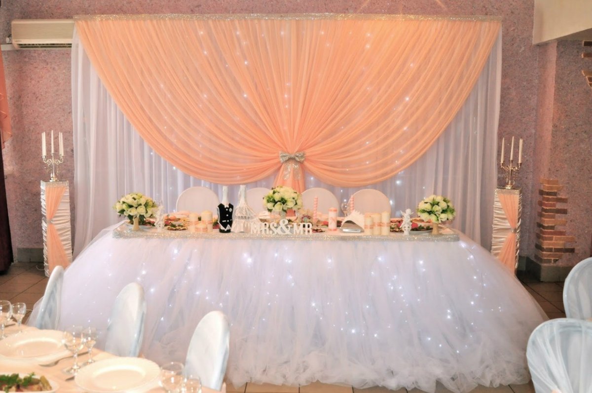 Украшение зала на свадьбу в персиковом цвете