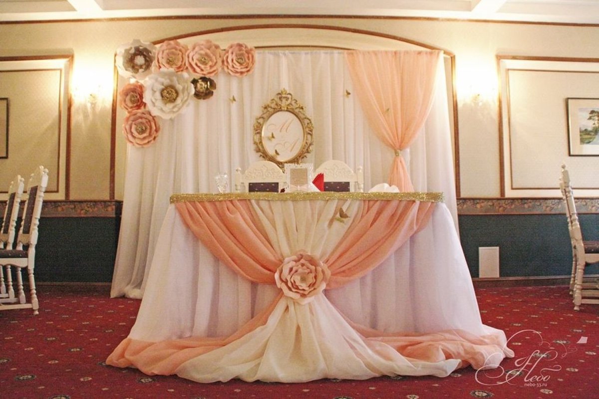 Украшение зала на свадьбу в персиковом цвете