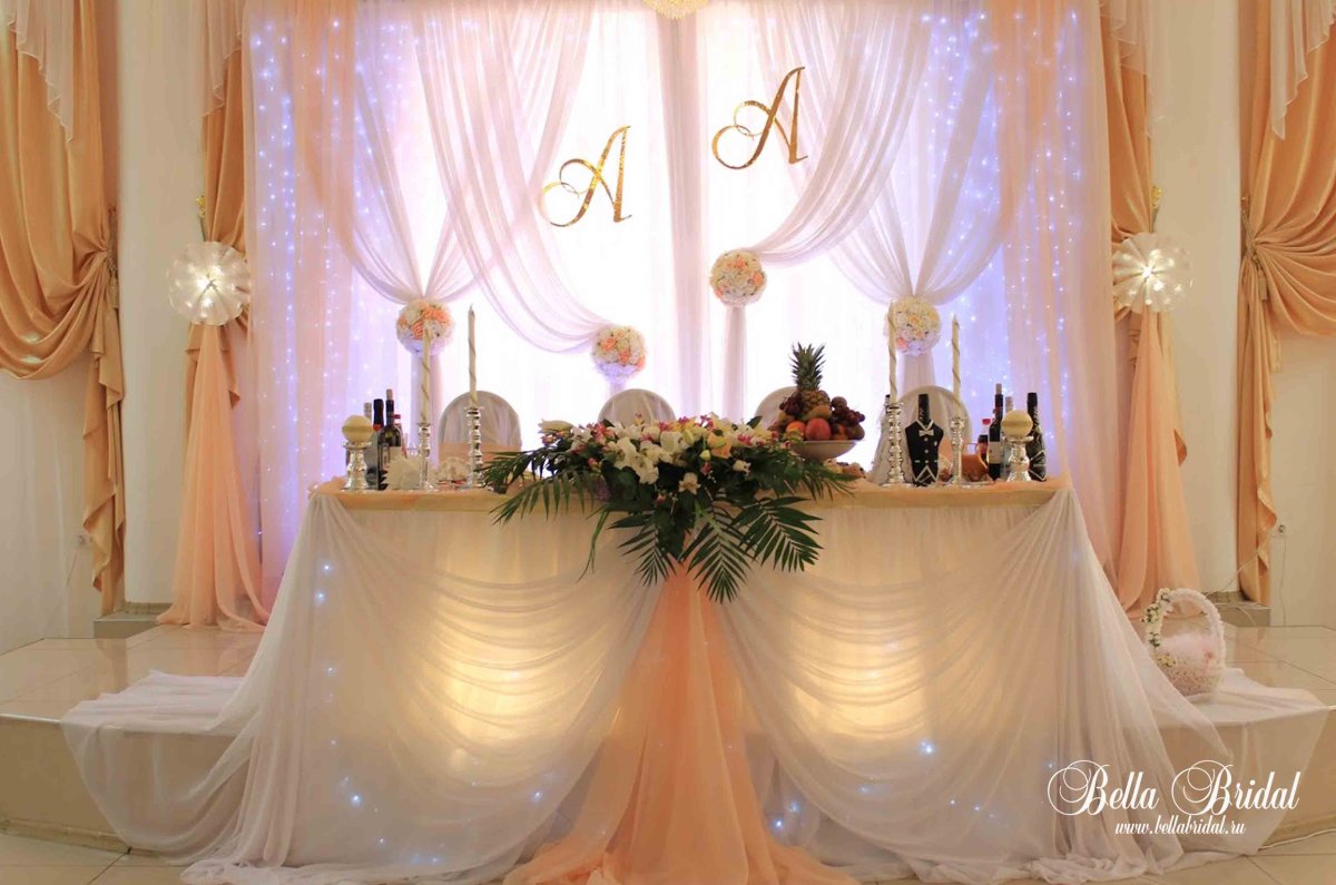 Украшение свадебного зала персиковый цвет