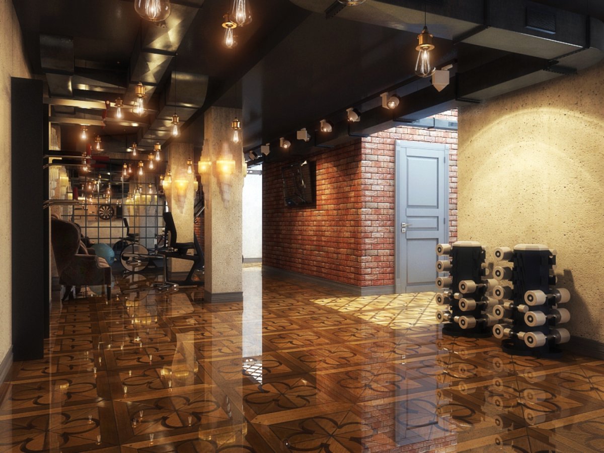 Спортзал в стиле лофт в частном доме