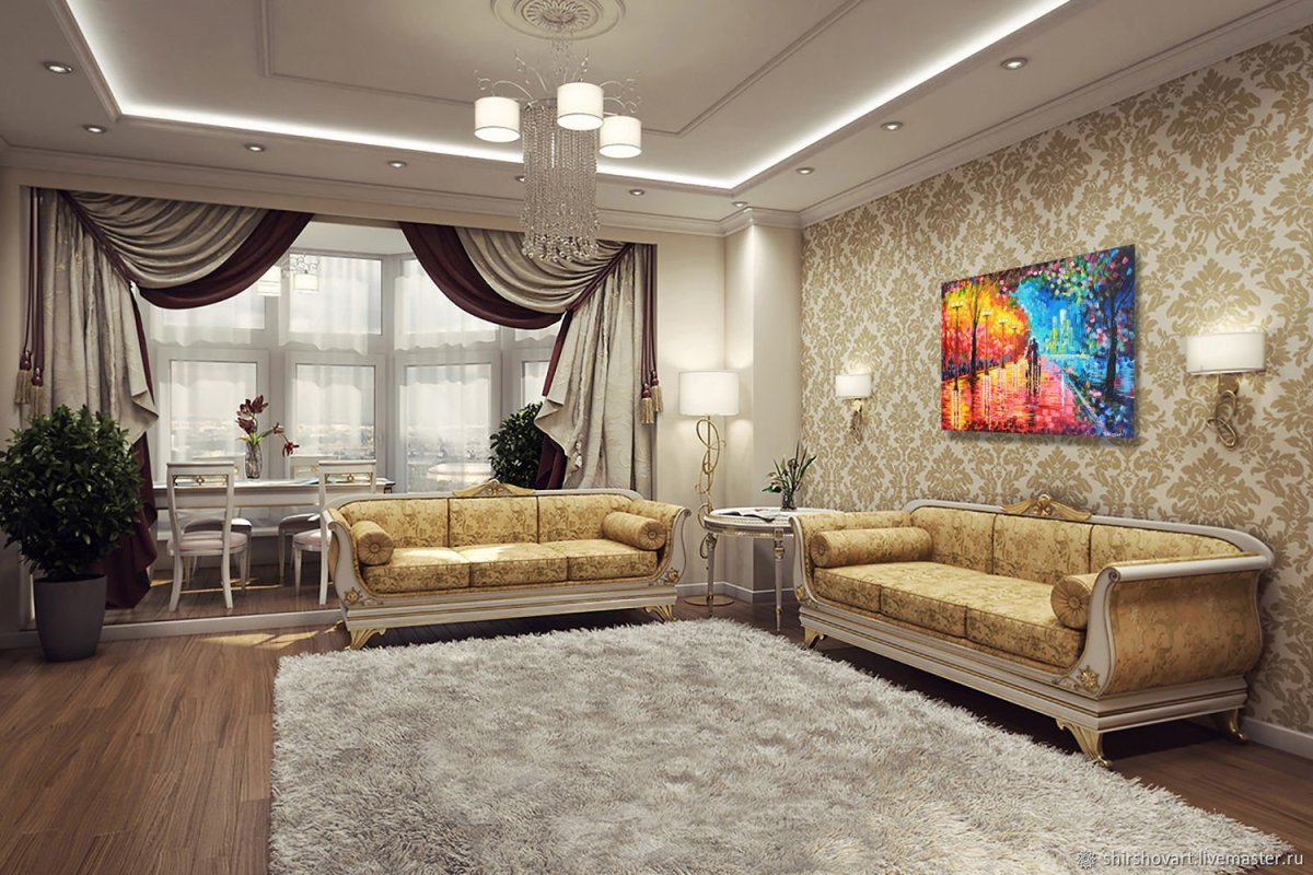 Богатые обои для стен в гостиную