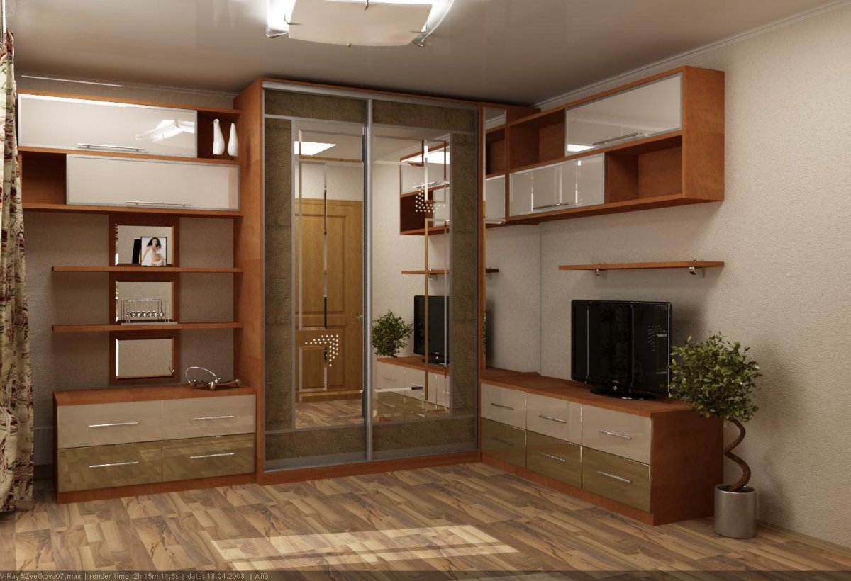 Угловая встроенная стенка в гостиную