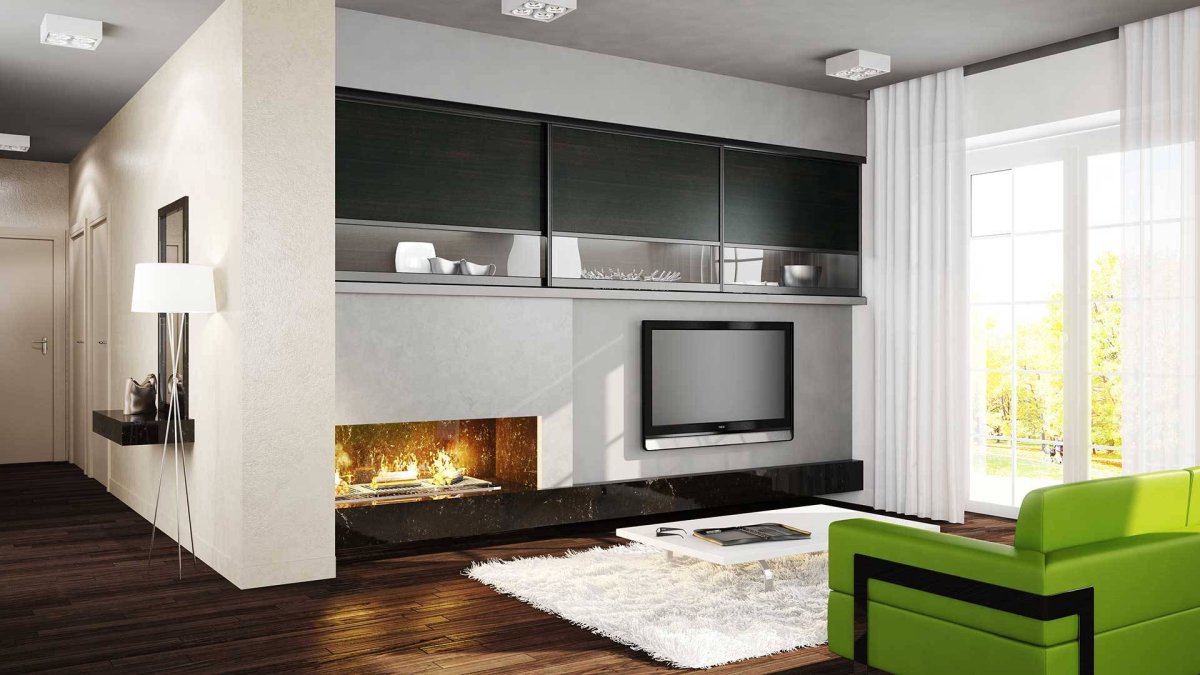 Современная встроенная мебель в гостиную