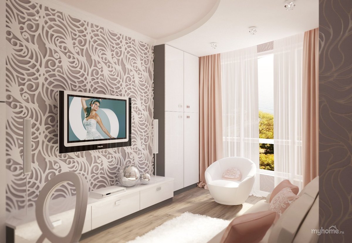 Светлые обои в маленькую гостиную
