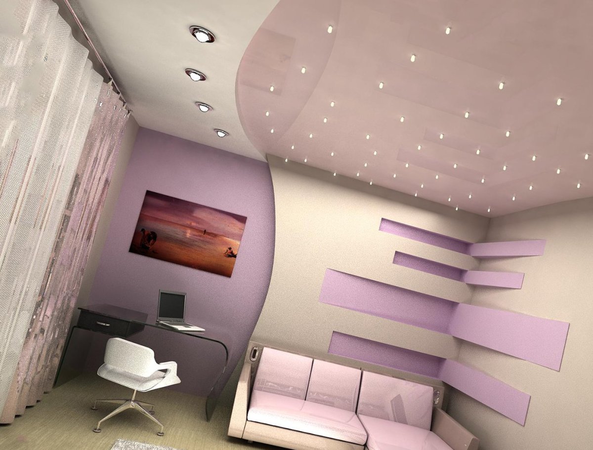 Белые комбинированные натяжные потолки