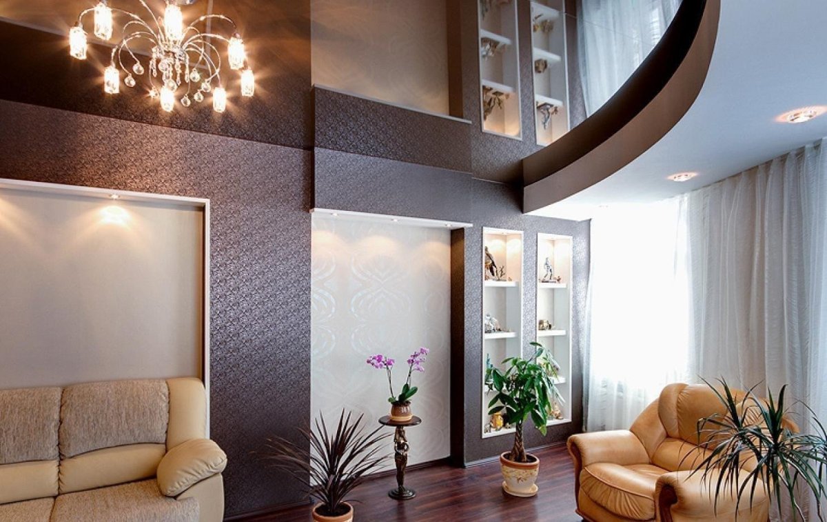 Натяжные потолки два цвета одноуровневые