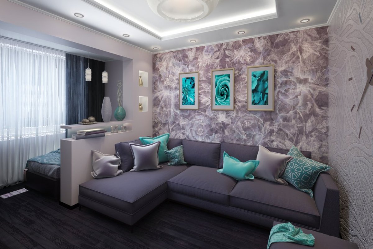 Гостиная в бирюзовых тонах реальные