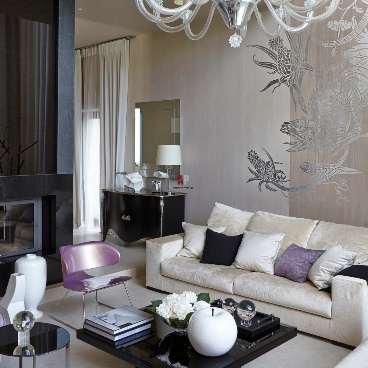 Гостиная в серебряных тонах