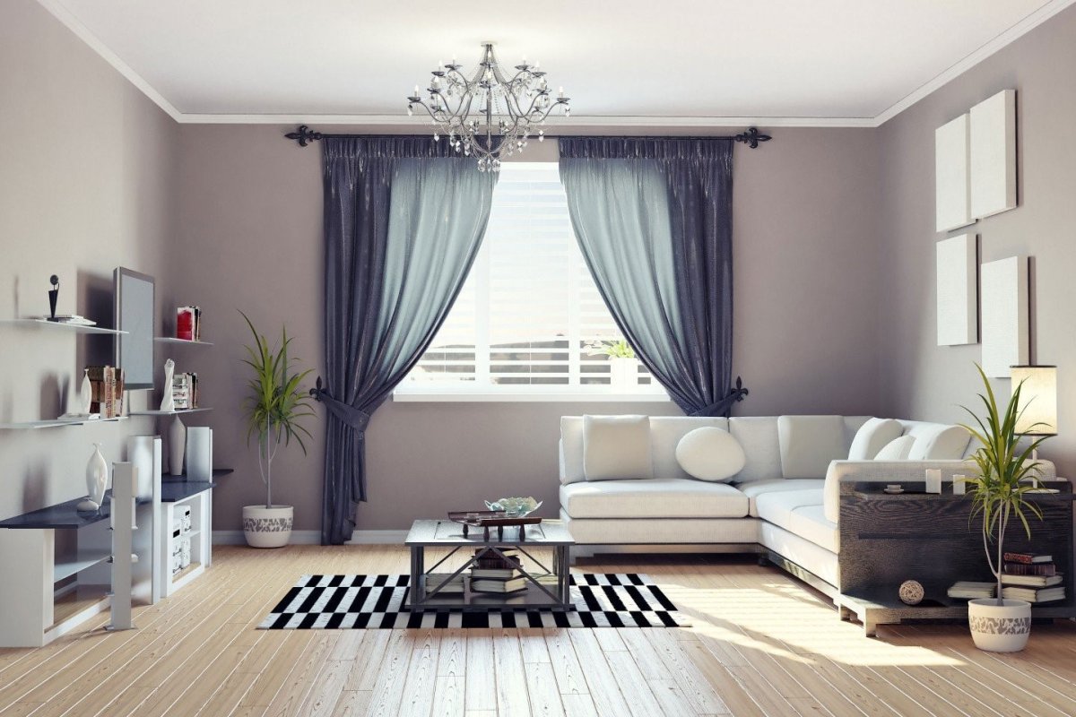 Шторы в гостиную в серо  тонах