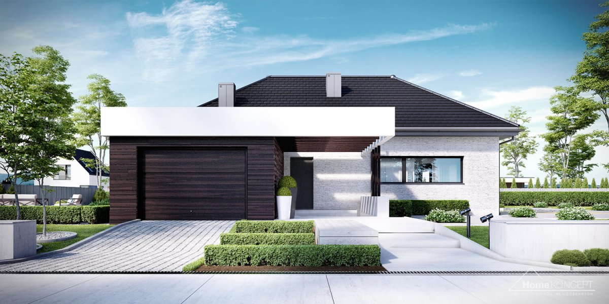 Стильный одноэтажный дом с гаражом