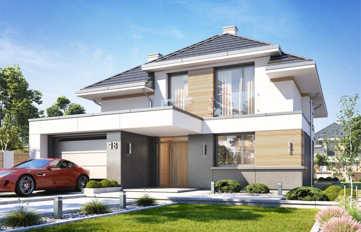 Длинный дом с гаражом