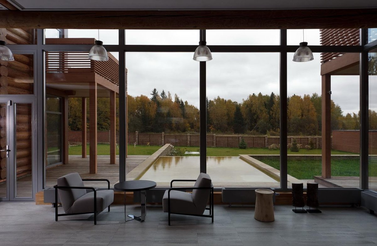 Загородный дом с панорамными окнами в стиле Минимализм