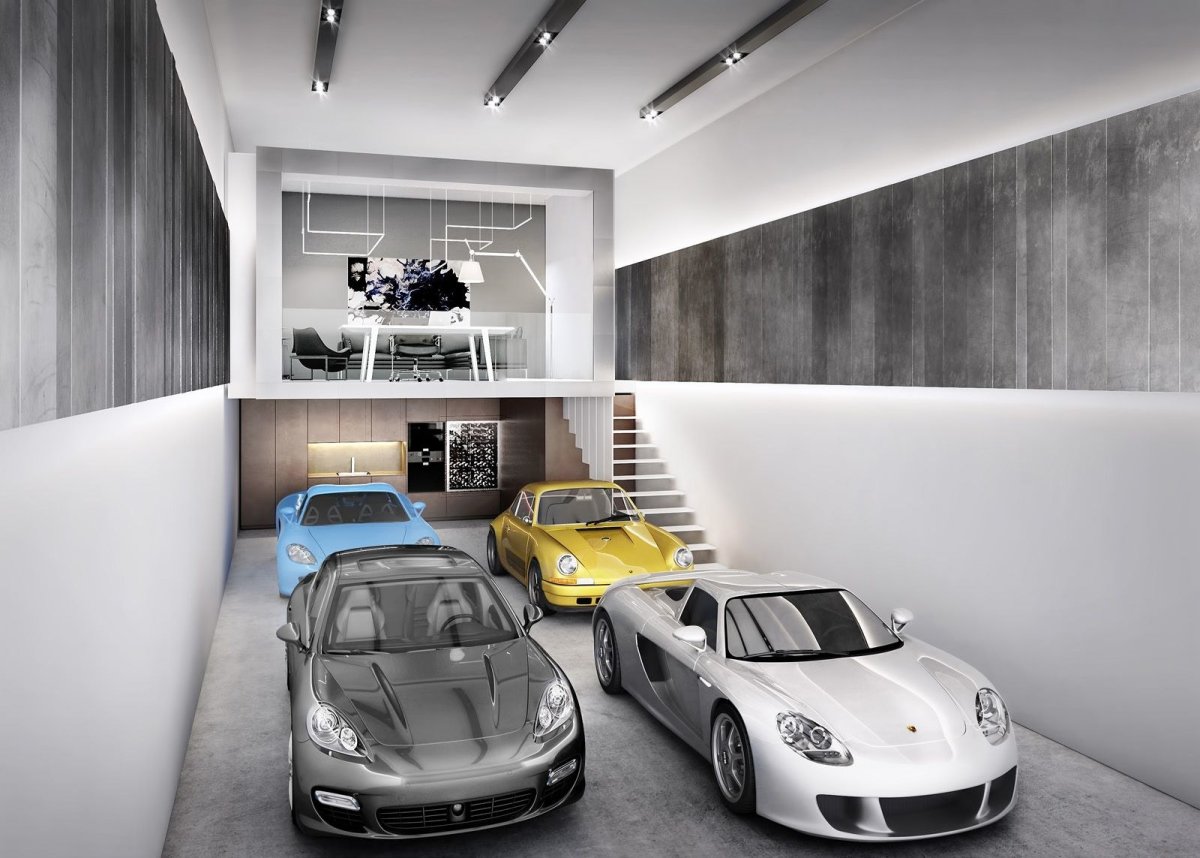 Чёрный интерьер гаража