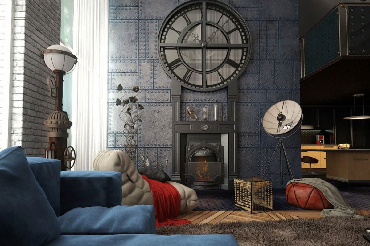 Камин лофт в интерьере