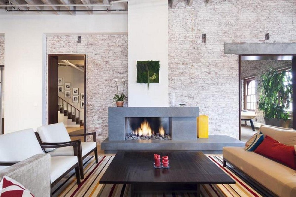Камин в стиле лофт в интерьере
