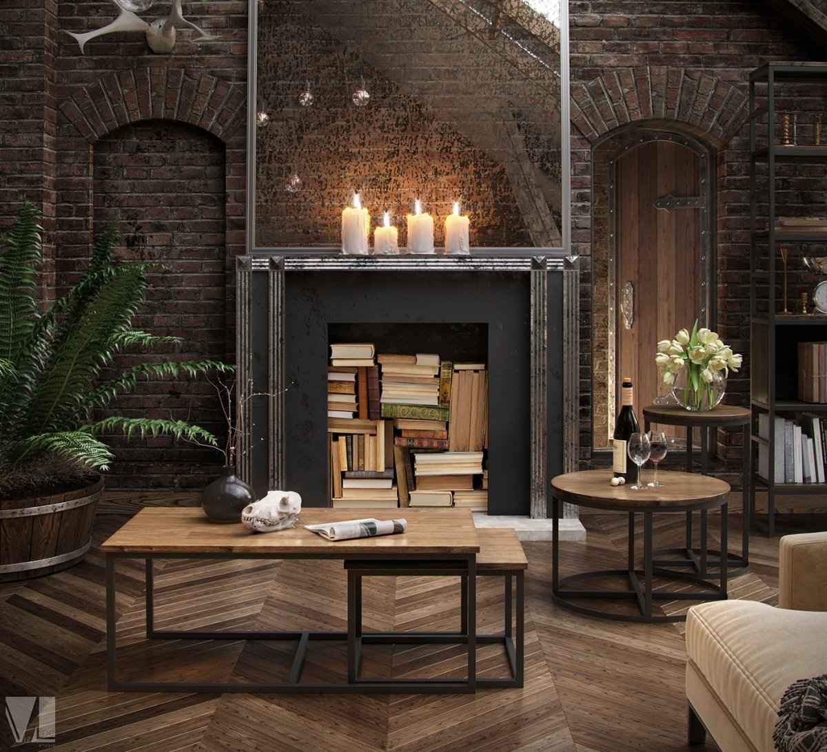 Камин в стиле лофт