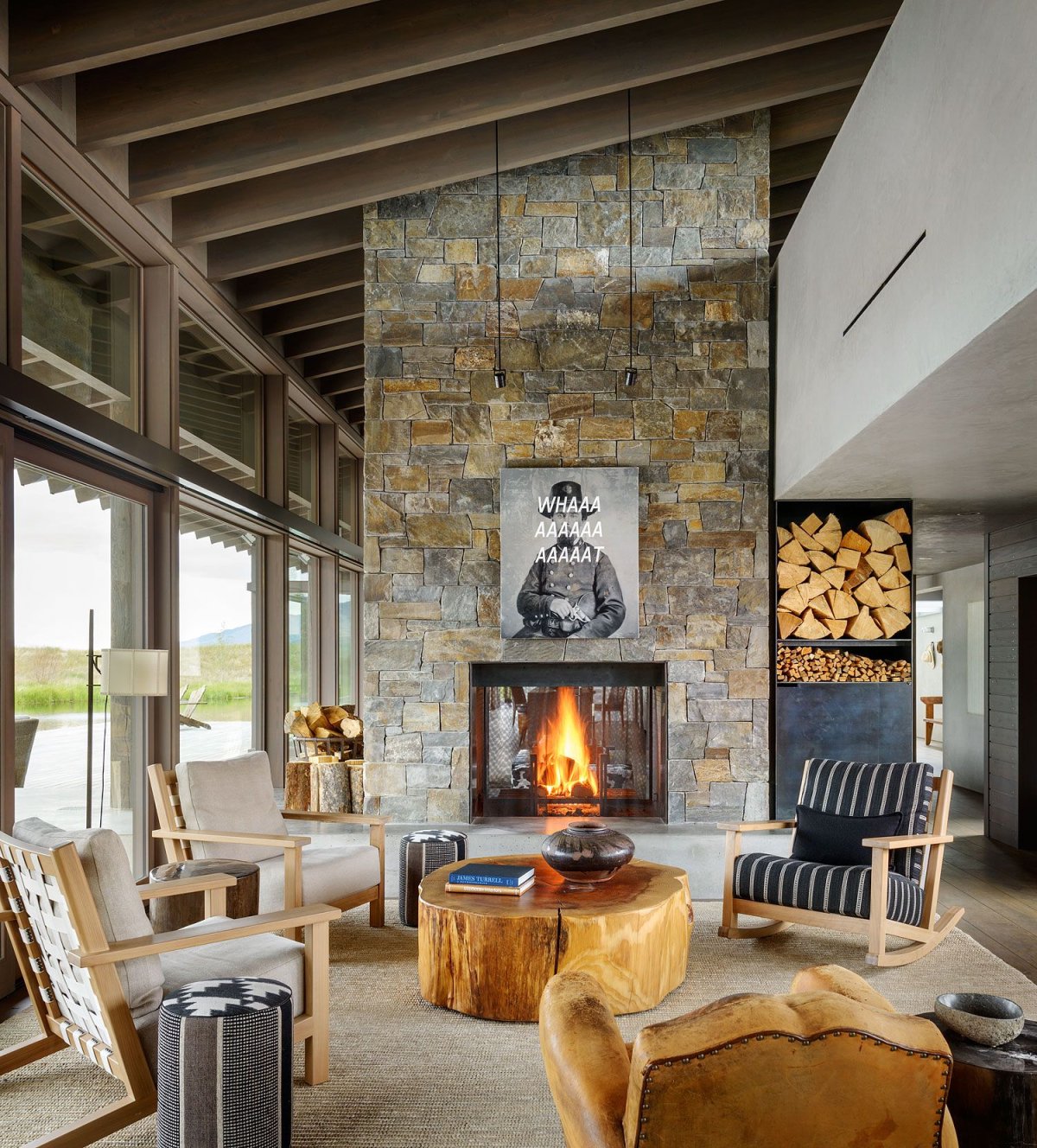 Камин лофт в интерьере