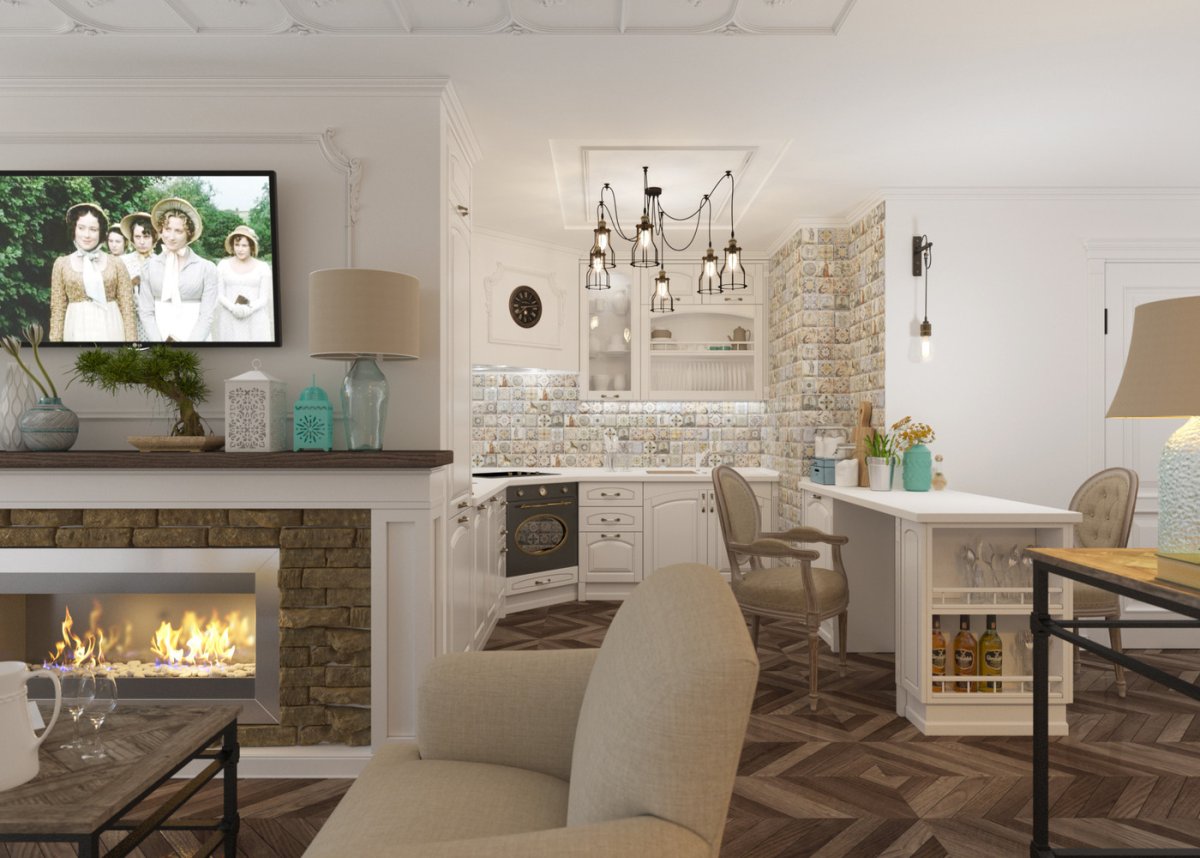 Столовая с камином