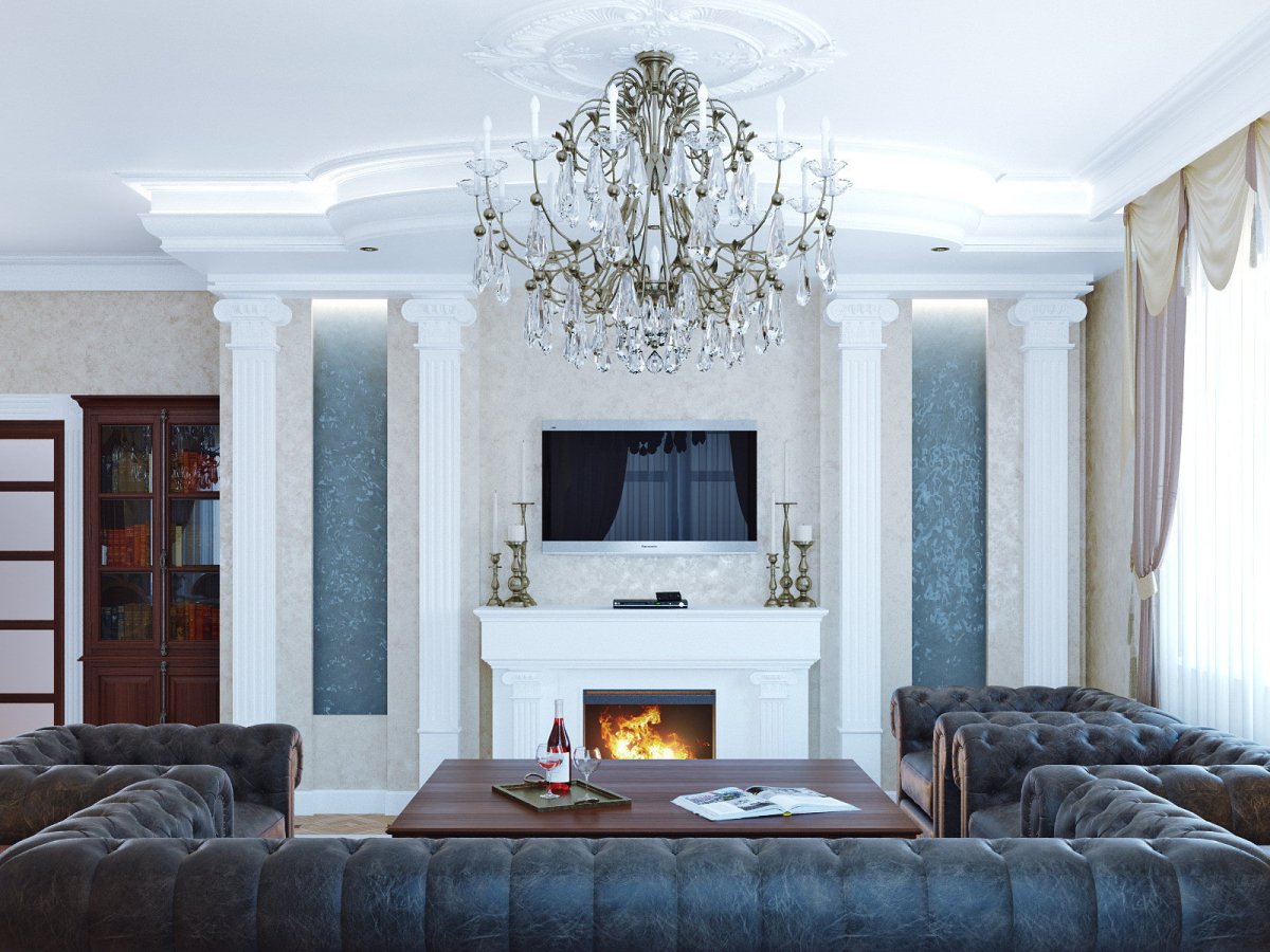 Полуколонны в интерьере гостиной Неоклассика