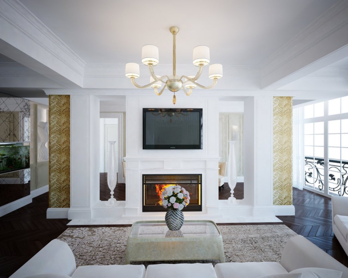 Гостиная в неоклассике с камином