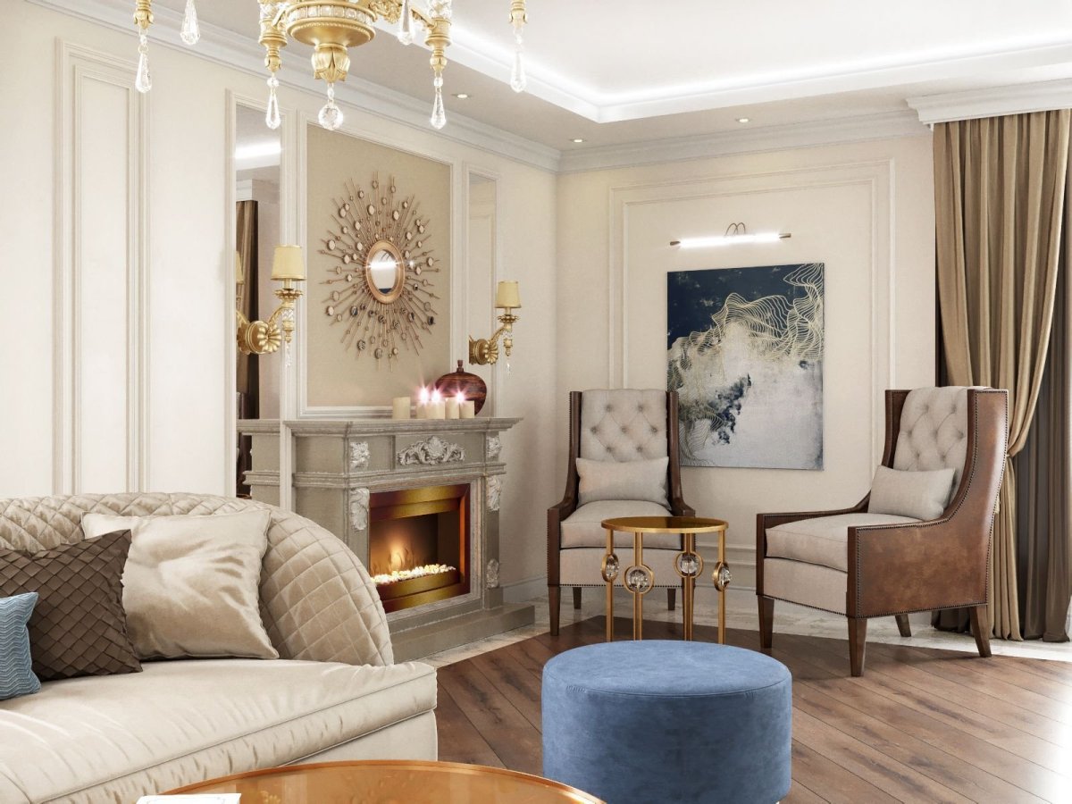 Гостиная в стиле Неоклассика с камином