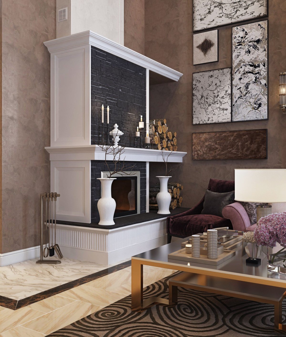 Гостинная камин Неоклассика